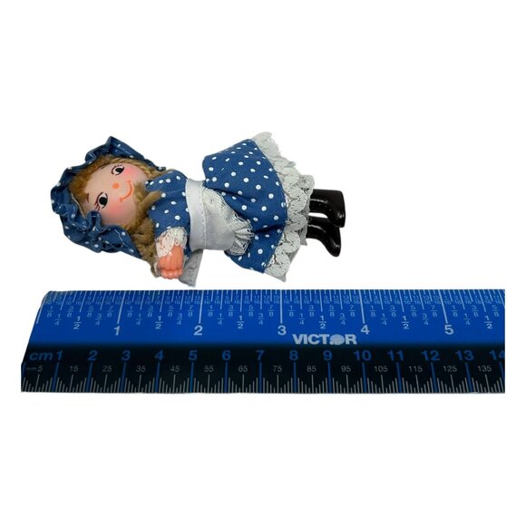 Vintage 1980s Clip on Pencil Hugger Holly Hobbie Style Doll Blue Dress Bonnet - Picture 11 of 11